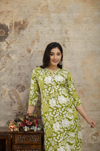 Women Floral Print Embellished Viscose Rayon A-line Kurta New Stylish Women's Viscose Rayon Wrinkle Kurta <b>Set</b> Online Sale - Product Image 5