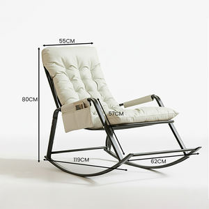 Confort en bois massif pliable chaise berçante intérieur extérieur Design ergonomique Polyester tissu poche latérale cadre en métal salon - Product Image 6