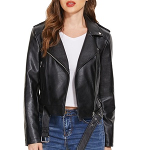 Chaqueta de piel auténtica para mujer a la moda informal con etiqueta de logotipo personalizado estilo ligero con cremallera para motocicletas suministro ODM - Product Image 5