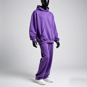 2025 moda logotipo personalizado 100% algodón hombres chándal 2 uds calidad superior grueso hombres Sudadera con capucha y pantalón chándal para invierno - Product Image 5