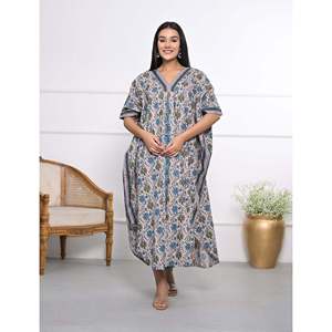 100% Cotton Hand <b>Block</b> <b>Printed</b> Kaftan Elegant Casual Lady Floor-Length Dress for Leisure & Valentine's Day - Product Image 3