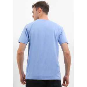 Camiseta de cuello redondo de algodón 100% de gran tamaño azul cielo de lujo para una sensación de comodidad y lujo Patrón sólido para uso diario - Product Image 3