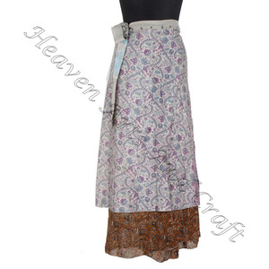 Belle indienne dames Vintage soie magique jupe portefeuille Boho élégant multicolore été porter confortable mode Boho Hippie - Product Image 1