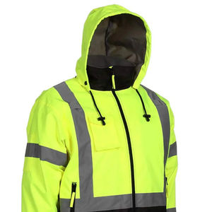 Chaqueta de Seguridad Reflectante de Alta Visibilidad al por Mayor, Chaqueta de Trabajo Impermeable con Capucha para Hombre, Amarillo Negro, Aislada, EPI, OEM - Product Image 6