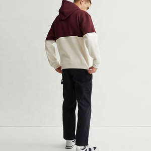 Solide plaine coton poche kangourou couleur bloc lambrissé hommes sweats à capuche avec cordons assortis haute qualité hommes sweats à capuche - Product Image 3