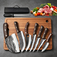 Couteau à viande forgé, ensemble de 8 couteaux de cuisine tranchants pour découper la viande et les os, couteau à désosser, aiguiseur de couteaux et sac en nylon