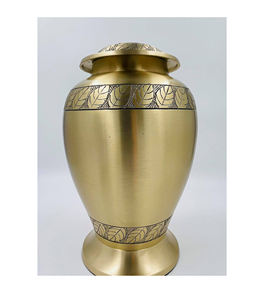 Urna de cremación floral Acabado en bronce Urna grande Hoja de Laurel Urnas de latón macizo con bolsa de terciopelo gratis - Product Image 1