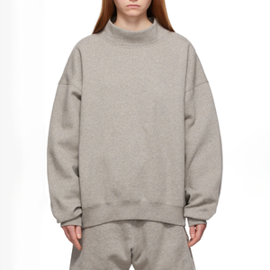 <b>Women's</b> Embroidered French Cotton Terry Sweatshirt Oversized Mock Neck Pullover Plain <b>Grey</b> Breathable Casual for Autumn Winter - Product Image 5