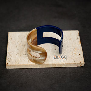 Custom Handicraft Natural Buffalo Horn Cuffs, New Arrival Cutout Design Fashion <b>Bracelet</b> Dark Blue - Product Image 3