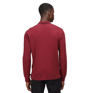 เสื้อโปโลแขนยาวผ้าคอตตอนสีแดงเข้มสำหรับผู้ชายปักโลโก้ - Product Image 3