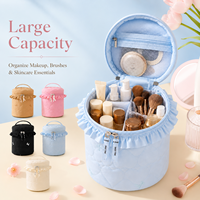 Sac de maquillage matelassé avec poignée, 4 compartiments séparés et 1 poche en filet, grande capacité, organiseur de cosmétiques de voyage