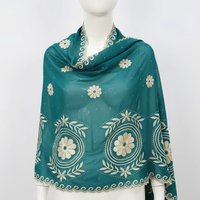 Châle d'été long en mousseline de soie respirante, style africain et moyen-oriental, brodé de strass, motif floral, élégant pour femme