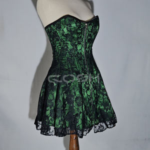 Minivestido corsé con superposición de encaje verde y varillas de acero - Product Image 3