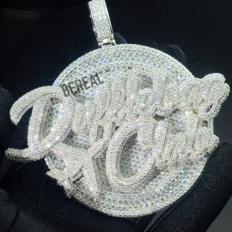 Custom iced out pendant Moissanite Diamond 925 Silver VVS Moissanite Pendant Hip Hop Jewelry Men 2 3 4 inches Necklace