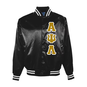 Chaqueta universitaria de satén bordada para hombre, chaqueta de invierno Phi Gamma Psi, chaqueta a presión de calle, servicio OEM, bombardero con letras de hermandad - Product Image 5