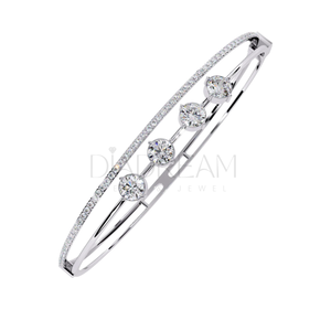Bracelet double bande en argent sterling 925 avec diamant Moissanite coupe ronde cadeau classique plaqué or pour elle pour les fêtes - Product Image 3