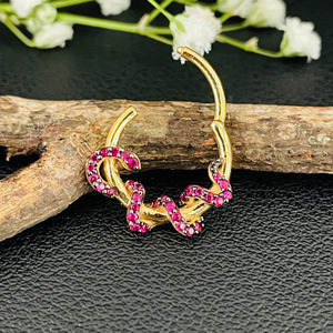 14K Solid Gold Red CZ Diamond Snake <b>Daith</b> <b>Piercing</b> FIne <b>Jewelry</b>. - Product Image 5