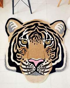 Modern 4' X 4' Tan <b>Black</b> Wool Blend Animal Print High Pile <b>Rug</b> Anti-Bacteria Waterproof for <b>Bedroom</b> Living Room Dining Room - Product Image 4