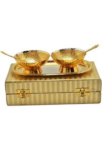 กล่องเหล็กตกแต่งทำด้วยมือสไตล์อินเดียสำหรับงานแต่งงานพร้อมกล่องชุบทองแบบคลาสสิกช้อนชามชุบเงิน - Product Image 2