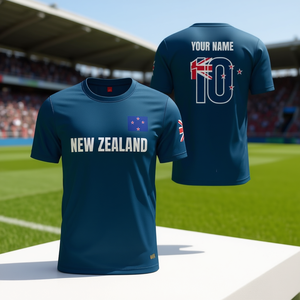 Set di Maglie da Calcio Ispirate alla Nuova Zelanda per Tifosi Blu Navy con Nome e Numero Personalizzati - Product Image 2
