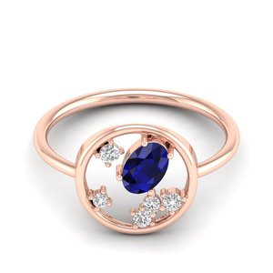 REYES-Bague de fiançailles Moissanite en or rose 14 carats pour femme, forme ovale, avec saphir bleu de 0.5 carats, design élégant - Product Image 1