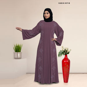 Abaya pour femme en tissu Nida de qualité supérieure, longue, à manches longues, col rond, robe de soirée formelle, broderie, écologique, respirante - Product Image 2