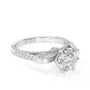 Diamante de corte redondo estilo único solitario con acentos anillo de compromiso para mujer - Product Image 5