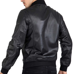 Veste zippée d'hiver en cuir véritable personnalisée directe d'usine pour hommes Veste de rue principale pour hommes - Product Image 3