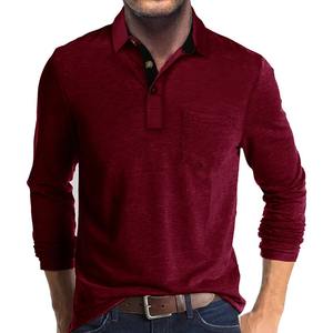 Automne hommes à manches longues solide bouton haut pull hauts à la mode printemps Jersey bas pour polos avec col rabattu - Product Image 4