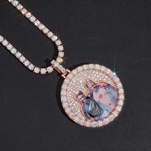 1.75Inch Width 925 Silver White Gold Iced Out VVS Moissanite Diamond <strong>Photo</strong> Memory <strong>Pendant</strong> - Product Image 3