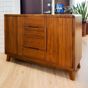 ตู้ไม้สักสไตล์นอร์ดิกมีขาเรียว2ประตูและ4ลิ้นชักสำหรับห้องนอนและห้องครัวสำหรับห้องนั่งเล่นที่เก็บของ - Product Image 4