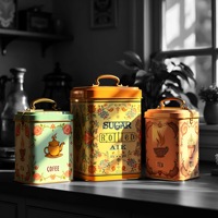 Recipientes de Almacenamiento de Té, Azúcar y Café de Metal, Hechos a Mano, Ecológicos, Clásicos, de Hierro, de 3 Piezas, a Todo Color, para Uso en Restaurantes