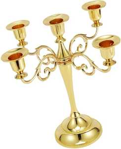 Gold Wood Candle Holder Candelabra for Wedding Parties Home Decor <b>Christmas</b>-Elegant <b>Lantern</b> & Jar Design - Product Image 1