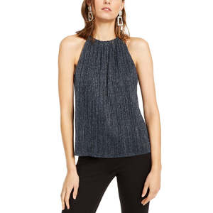 INC International Concepts Top da donna con scollo all'americana, taglia piccola, blu navy, traspirante e brillante - Product Image 1