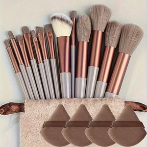 Set de Brochas de Maquillaje de Pelo Sintético con Mango Metálico para Rostro, Base, Colorete, Polvo, Sombra de Ojos y Kabuki - Product Image 3