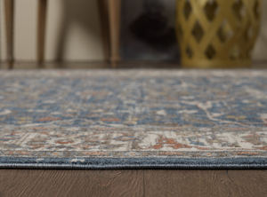 Alfombra turca de lujo, fabricada a máquina, color crema degradado, azul marino, para sala de estar, del fabricante de Gaziantep. - Product Image 3