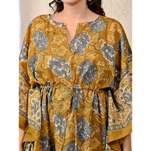 Caftán de Algodón Estampado a Mano, Vestido Casual Elegante para Mujer, Transpirable, Largo hasta el Suelo, para el Tiempo Libre, Club, Día de San Valentín - Product Image 2