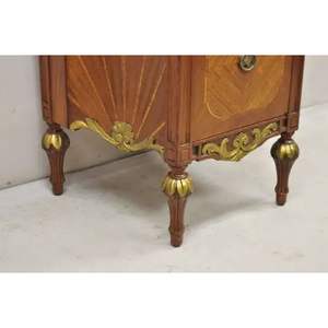 Exquisite French Style Mahogany Nightstands with <b>Marble</b> Tops & Ornate Brass Ormolu - Handcrafted <b>Bedside</b> <b>Tables</b> for Luxury Inter - Product Image 6