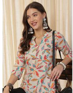 Kurti/Kurta indien et pakistanais tendance, de longueur courte, avec un design de col brodé fantaisie, pour les occasions spéciales de bureau et les fêtes, pour adultes, de la marque SIE. - Product Image 2