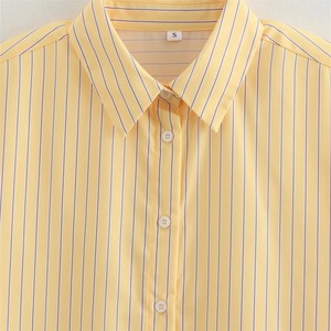 2025 Autumn New Product <b>Women's</b> 100% Cotton Casual Versatile <b>Polo</b> Collar Long Sleeve Loose Striped <b>Shirt</b> - Product Image 4