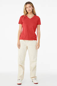 HEATER RED 6405CVC WOMEN'S RELAXED HEATHER CVC SHORT SLEEVE V-NECK TEE <b>T</b> <b>SHIRTS</b> WHOLESALE BULK PRICE <b>T</b> <b>SHIRT</b> - Product Image 3