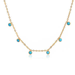 Collar de Acero Inoxidable Chapado en Oro de 18K J&D con Pequeño Colgante de Turquesa Azul, Collares de Cristal - Product Image 1