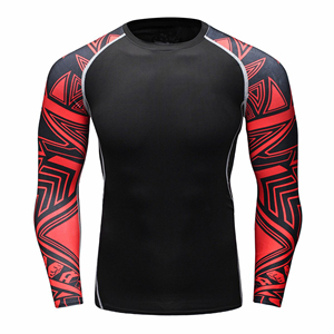 Kaus kompresi Gym pria, kualitas tinggi desain terbaru pola polos pelindung ruam gaya kasual dicetak bahan poliester rajut - Product Image 4