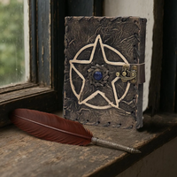 Carnet en cuir véritable fait main, style vintage, avec pentagramme, Grimoire Wiccan, livre de sorts, carnet de croquis, art gothique, sorcellerie, graduation