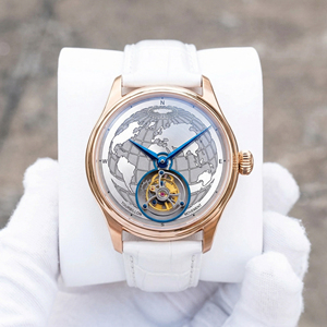 นาฬิกาข้อมือผู้ชายแบบกลไก Flying Tourbillon หน้าปัดลายโลกสีน้ำเงิน กระจกแซฟไฟร์ ตัวเรือนสแตนเลสสตีล รับผลิตตามสั่ง OEM - Product Image 3