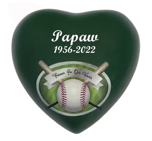 Corazón de béisbol para siempre en nuestro soporte de urna de recuerdo Opción Urna de corazón de metal Grabado personalizado Soporte opcional - Product Image 6