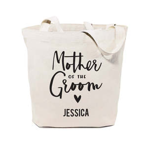 Personalized Mother of the Groom Cotton Canvas Tote Bag for Weddings Solid Color with Open Closure Type - Product Image 1