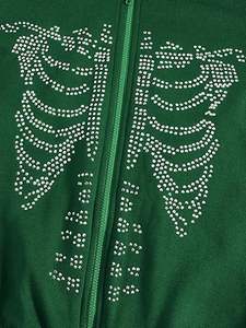 Sudaderas con capucha de mujer con pedrería esqueleto estampado estilo callejero informal mezclado algodón tejido con hombros caídos - Product Image 5