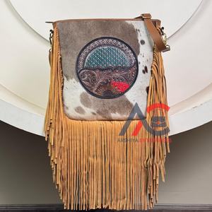 Premium Quality Hand Tooled <b>Leather</b> Fringe Crossbody <b>Bags</b> Large Capacity Genuine Cowhide <b>Leather</b> Shoulder Handbags for Women's - Product Image 1