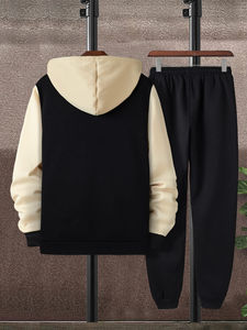 Mens Streetwear Solid Tracksuit Set Casual Sportswear Heavyweight Jogger Pants Hoodie <b>Full</b> <b>Zip</b> <b>Sweatshirt</b> Breathable Athletic - Product Image 2